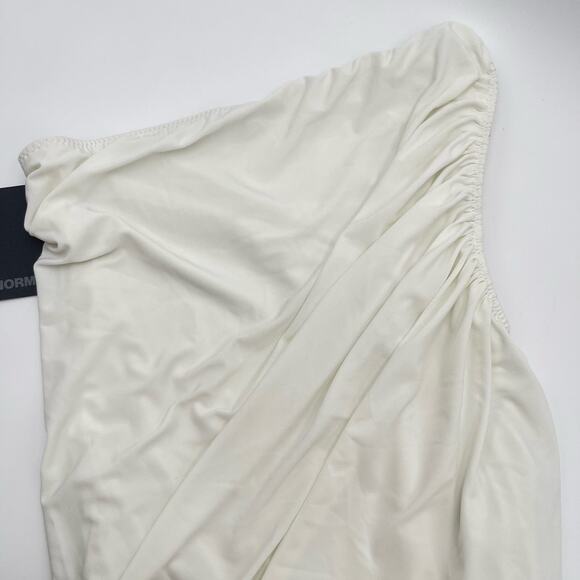 Norma Kamali | NWT Diana Dress Asymmetrical White Ruched Midi Dress L 40 - Picture 7 of 14